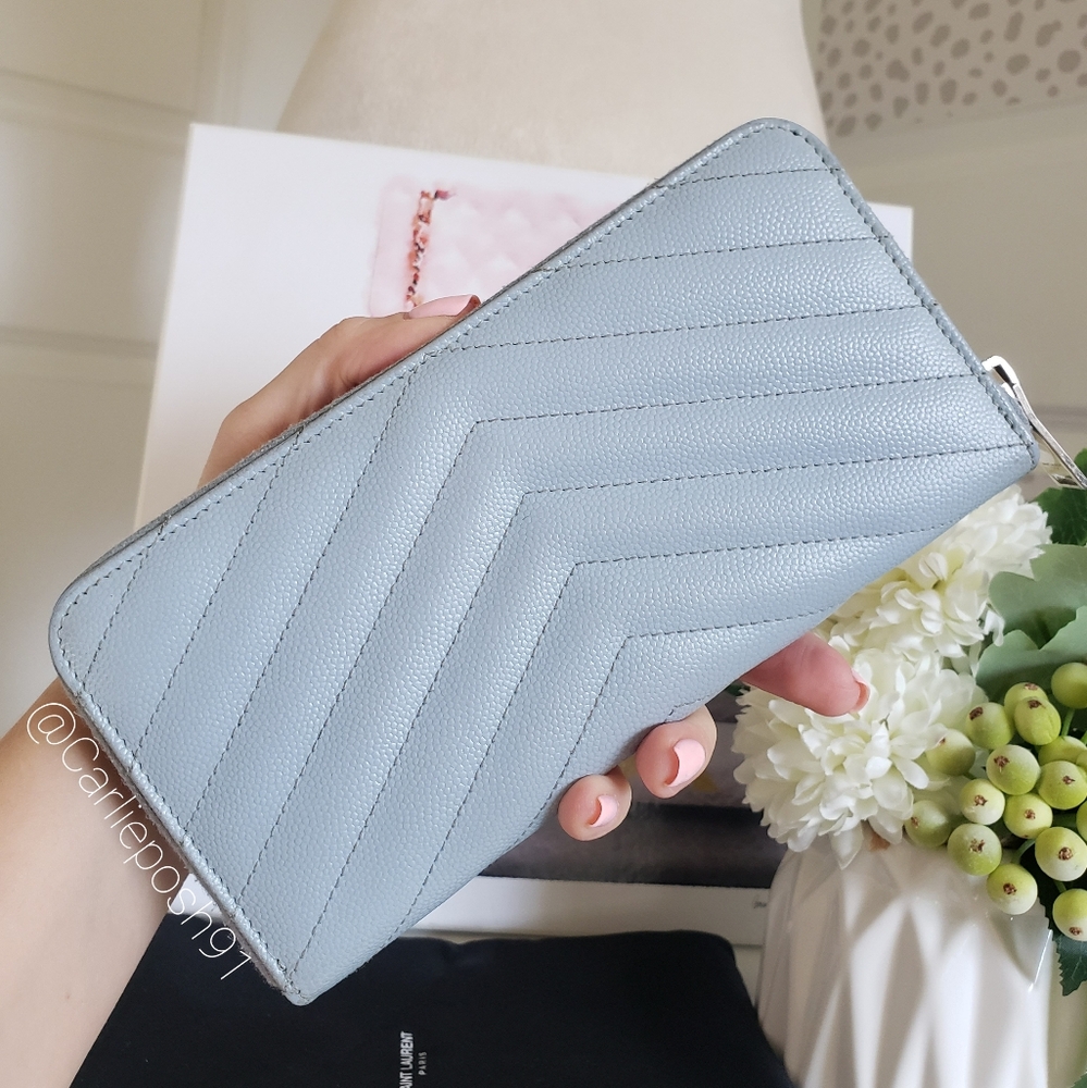 Authentic Pre-owned Yves Saint Laurent Grain De Poudre Chevron Long Wallet - Picture 4 of 11